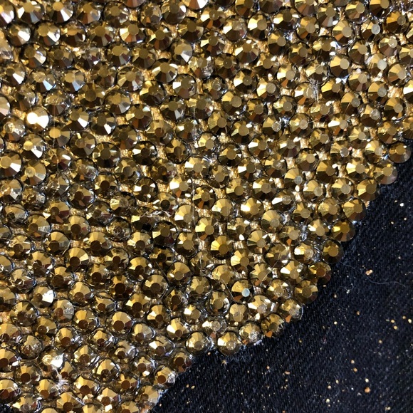 Gold Rhinestone Stag Deer Throne of Glass Hand Painted Black Jean Jacket - Picture 12 of 17